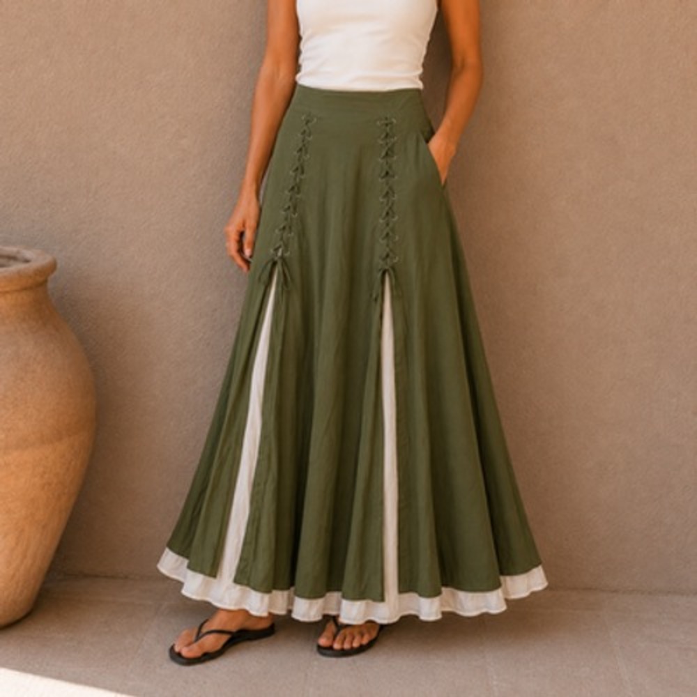 Scarlet Darkness Maxi Skirt Womens Small Green Gothic Lace Up Renfaire